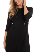 London Times Jewel Neckline Quarter Sleeves Zipper Closure Buttoned Mock Belt Fit-and-Flare Flowing Skirt Dress-2