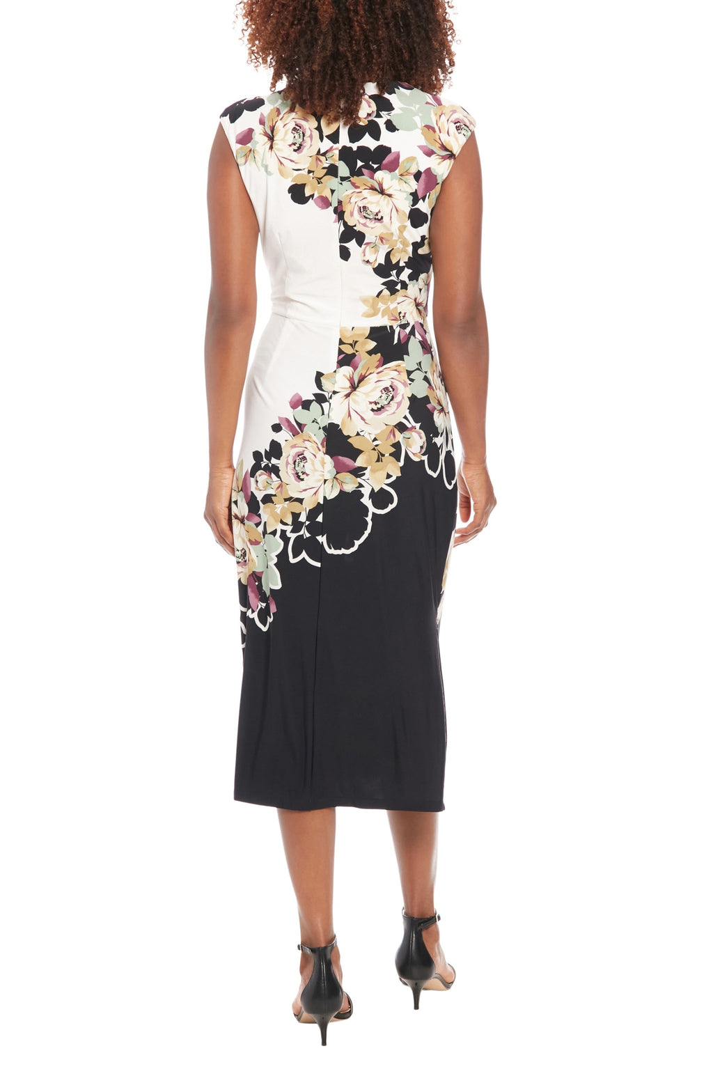 London Times Asymmetric Neckline Sleeveless Zipper Closure Streamlined Ruched Side Detail Midi Sheath Dress-1