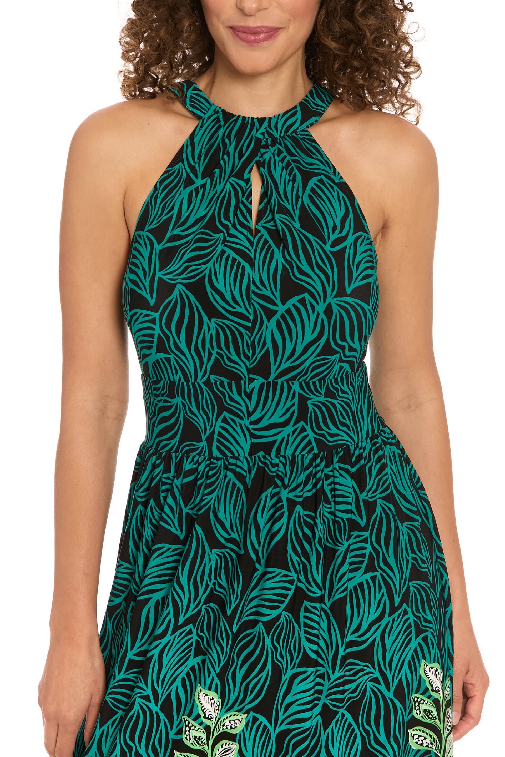 London Times Halter Neckline Keyhole Cutout Sleeveless Side Split Maxi Dress-2