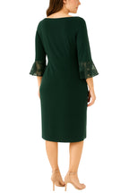 Connected Apparel Side Twirl Detail Three-Quarter Bell Sleeves Flared Sheer Cuffs Sheath Dress-1