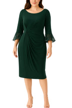 Connected Apparel Side Twirl Detail Three-Quarter Bell Sleeves Flared Sheer Cuffs Sheath Dress-0
