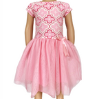 AnnLoren Girls Dress Pink Tulle & Pink Arabesque Party Dress-0