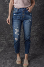Bailee Distressed Button Fly High Waist Jeans-0