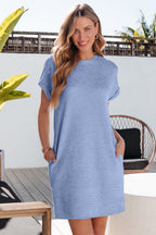 Jolie Textured Crinkle Short Sleeve T-Shirt Dress-3