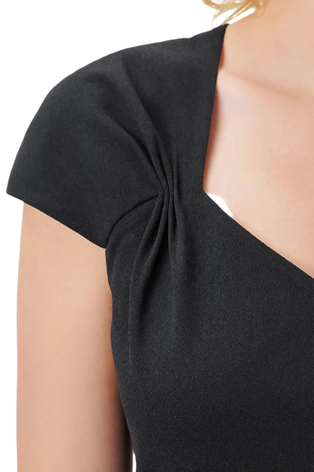 Adrianna Papell Bertha Neck Cap Sleeve Fit Flare Solid High Low Hem Crepe Dress-3