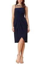 Adrianna Papell Stretch Knit Crepe Draped Illusion Short Faux Wrap Crepe Dress-0