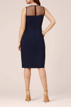 Adrianna Papell Stretch Knit Crepe Draped Illusion Short Faux Wrap Crepe Dress-1