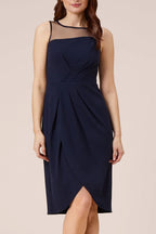 Adrianna Papell Stretch Knit Crepe Draped Illusion Short Faux Wrap Crepe Dress-2