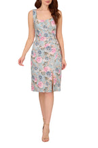 Adrianna Papell Floral Matelassé Square Neck Sheath Dress-0