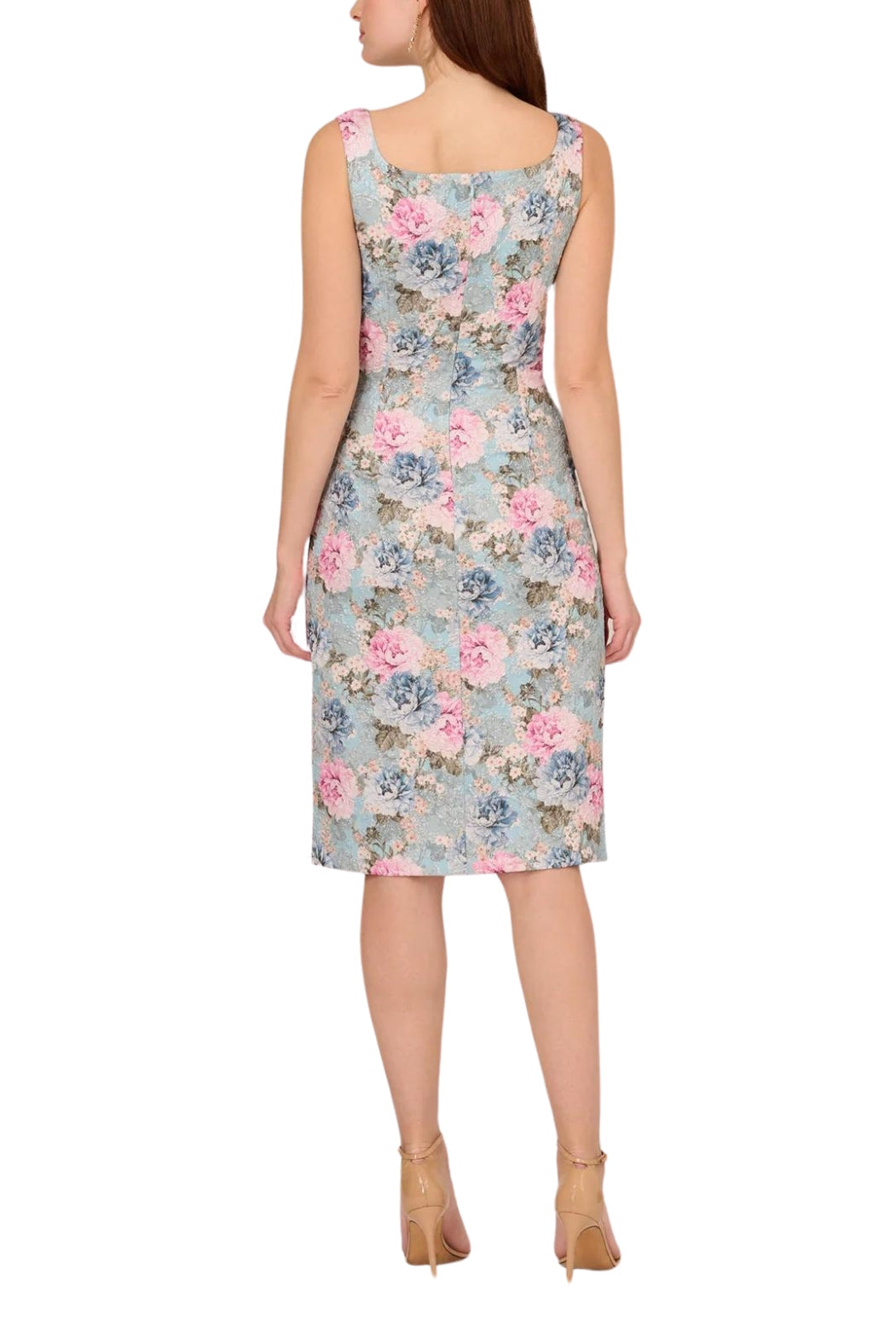 Adrianna Papell Floral Matelassé Square Neck Sheath Dress-2