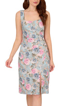 Adrianna Papell Floral Matelassé Square Neck Sheath Dress-3
