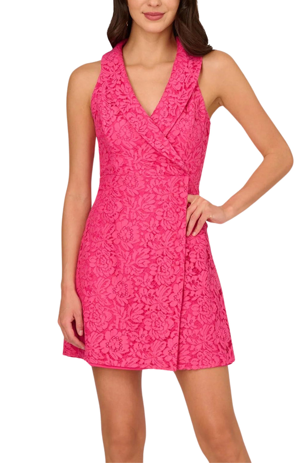 Adrianna Papell Lace Tuxedo Dress With Faux Wrap Dress-2