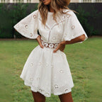Backless Dress Short Sleeve Mini Cocktail Sundress Cotton+Lace Lady Casual Women Summer Dresses Sweet Cute Fashion-2