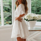 Backless Dress Short Sleeve Mini Cocktail Sundress Cotton+Lace Lady Casual Women Summer Dresses Sweet Cute Fashion-3