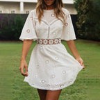 Backless Dress Short Sleeve Mini Cocktail Sundress Cotton+Lace Lady Casual Women Summer Dresses Sweet Cute Fashion-1