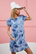 BiBi Puff Sleeve With Side Pockets Tie Dye Dress-3