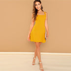 Black Fit And Flare Solid Dress Elegant Straps Sleeveless Plain A Line Dresses