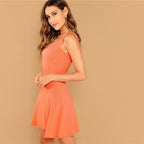 Black Fit And Flare Solid Dress Elegant Straps Sleeveless Plain A Line Dresses