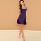 Black Fit And Flare Solid Dress Elegant Straps Sleeveless Plain A Line Dresses