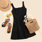 Black Fit And Flare Solid Dress Elegant Straps Sleeveless Plain A Line Dresses