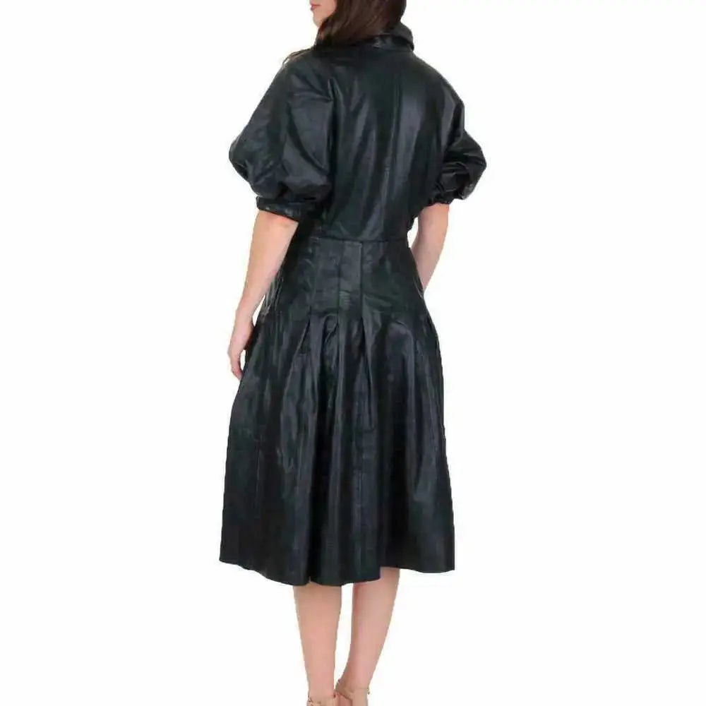 Women’s Black Leather Frock Casual Party Dress-1