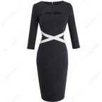 Brief Lines Patchwork Work Women Dress Casual Hole Sexy Sheath Fitted Office Lady Pencil Dress-0