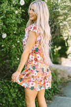 August Floral Print Split Neck Flutter Sleeve Dress-1