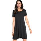 Casual Solid Color with Back Cross Shift Dresses Summer Straight Loose Women Dress-0