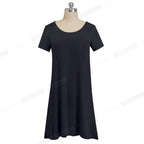 Casual Solid Color with Back Cross Shift Dresses Summer Straight Loose Women Dress-3