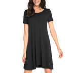 Casual Solid Color with Back Cross Shift Dresses Summer Straight Loose Women Dress-1