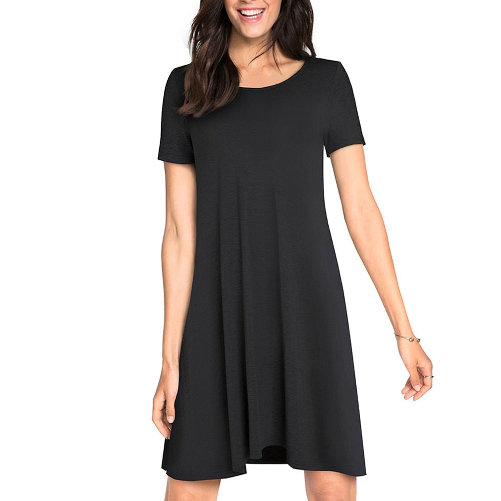 Casual Solid Color with Back Cross Shift Dresses Summer Straight Loose Women Dress-1