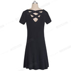 Casual Solid Color with Back Cross Shift Dresses Summer Straight Loose Women Dress-4