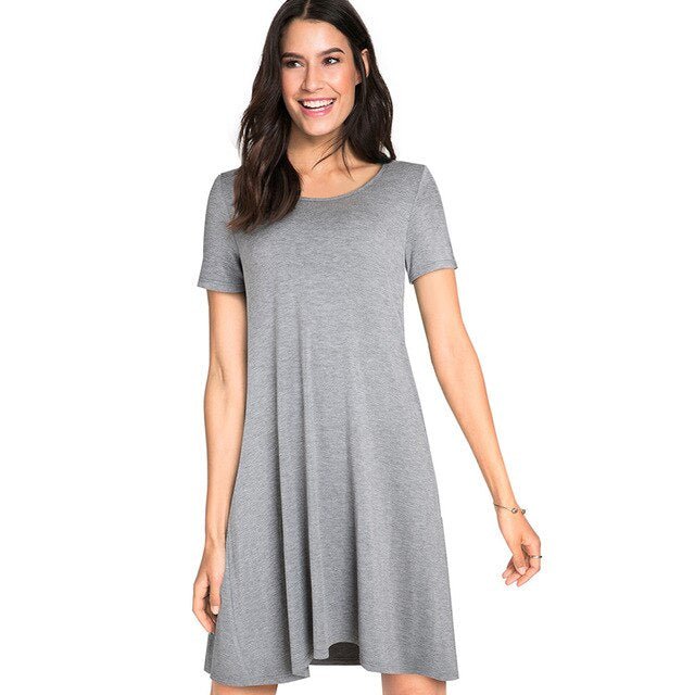 Casual Solid Color with Back Cross Shift Dresses Summer Straight Loose Women Dress-5