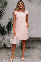 Abigail Textured Flutter Sleeve Bow Back Mini Dress-3