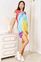 Double Take Tie-Dye V-Neck Twisted Dress-4