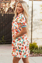 Rayne Floral Split Neck Puff Short Sleeve Tiered Dress-3