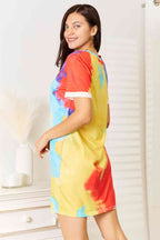 Double Take Tie-Dye V-Neck Twisted Dress-1