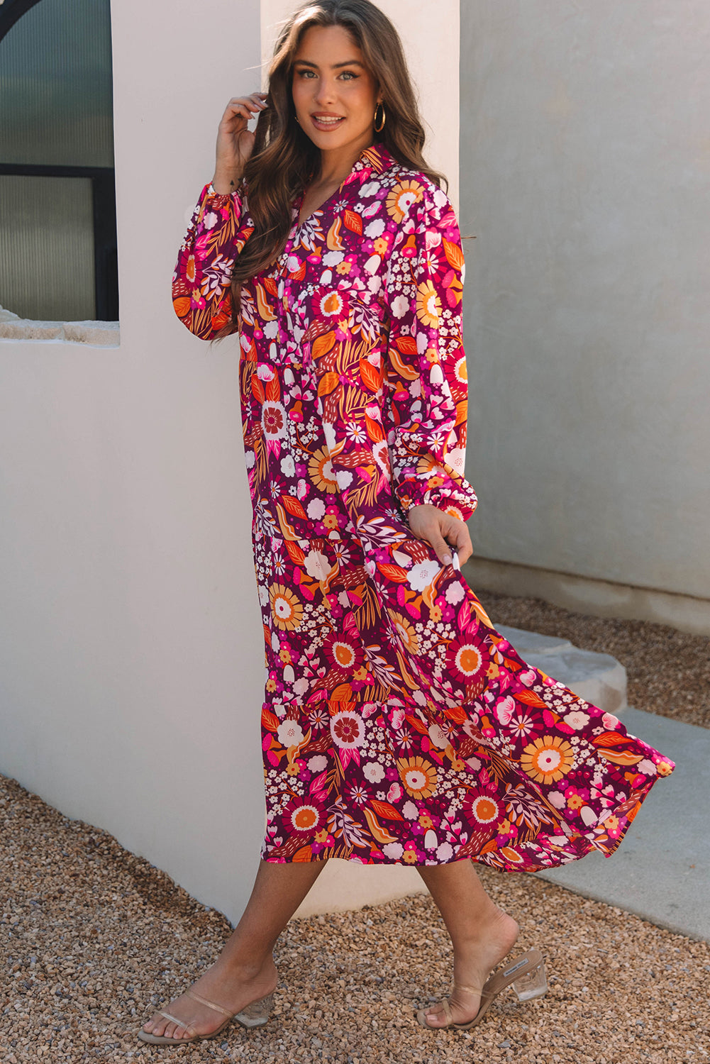 Alina Collared Tiered Long Dress-2