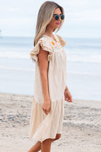 Meredith Embroidery Split Neck Short Dress-3