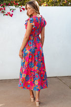 Kamari Boho Floral V Neck Ruffle Tiered Long Dress-1