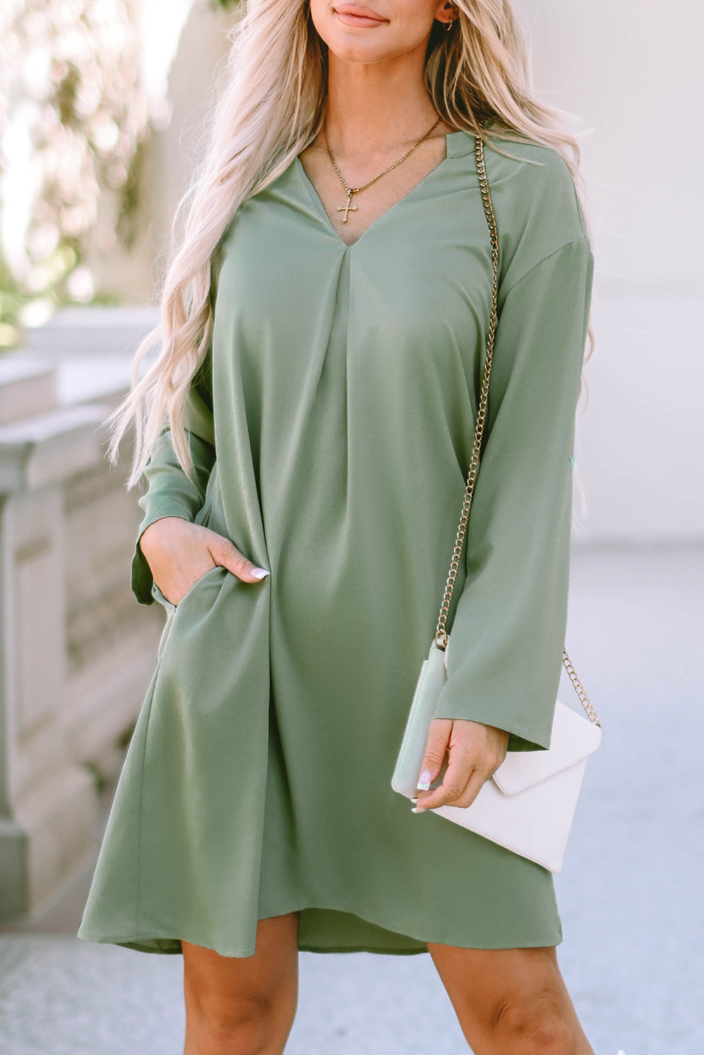 Mallory Roll-tab Sleeve Flowy Casual Dress-0