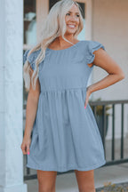 Ellis Flutter Sleeve Ruched Denim Casual Dress-3