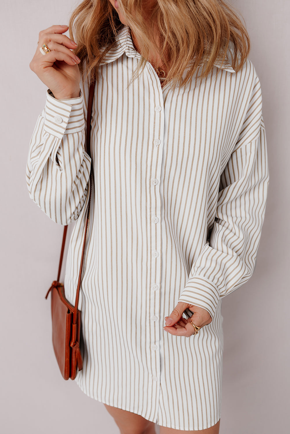 Selena Long Sleeve Button Up Shirt Dress-0