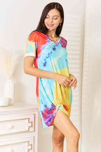 Double Take Tie-Dye V-Neck Twisted Dress-3