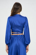 Silky Satin Wrap Crop Top with Tie-3