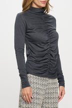 Knit Long Sleeve Mock neck Top with Scrunched Detail-2