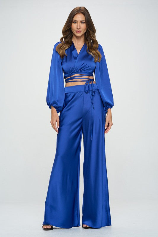 Silky Satin Wrap Crop Top with Tie-4
