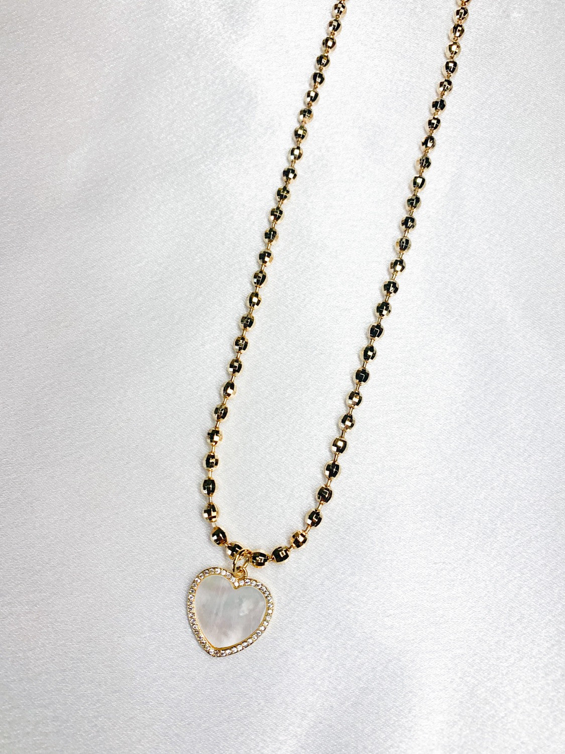 Gold Ball Chain + Pearl Heart