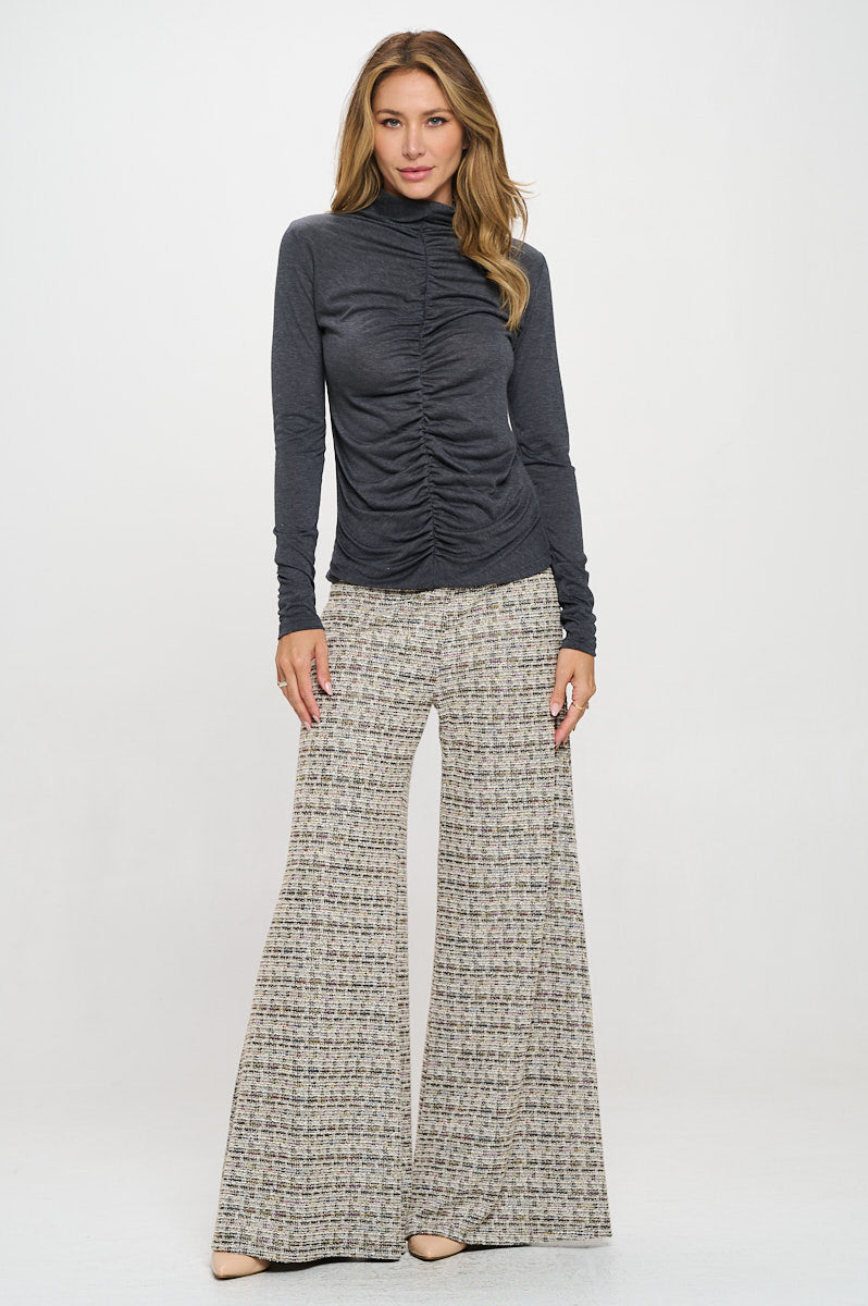 Knit Long Sleeve Mock neck Top with Scrunched Detail-4