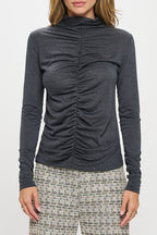 Knit Long Sleeve Mock neck Top with Scrunched Detail-1